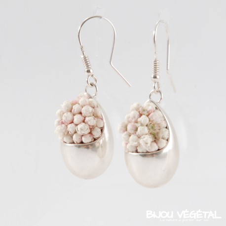 Boucles d'oreilles Prestige Goutte argent avec petites fleurs blanches permanentes