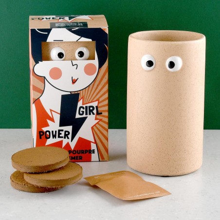 Pot de culture avec yeux "Girl power" avec oxalis violet