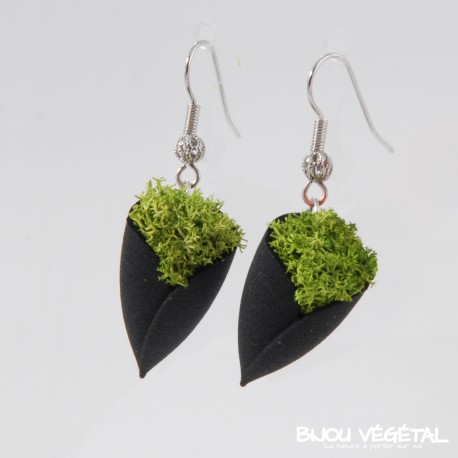 Boucles d'oreille Tulipe Noir avec du lichen